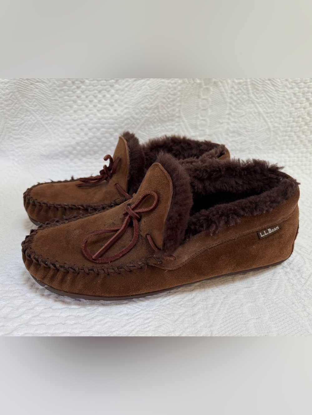 L.L.Bean Brown Sherpa Lined Moccasin Loafer Slip On Slipper Men’s Size 10
